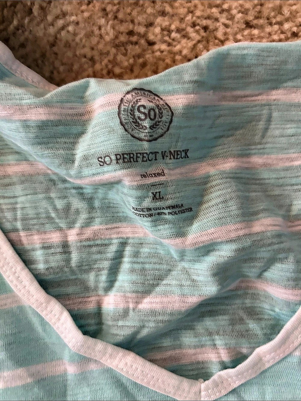SO Perfect V-Neck Tee Striped Blue & Pink Size XL